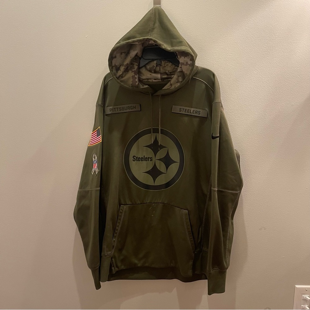 Nike NFL Pittsburgh Steelers Salute to Service Olive Green Camo Hoodie Mens L